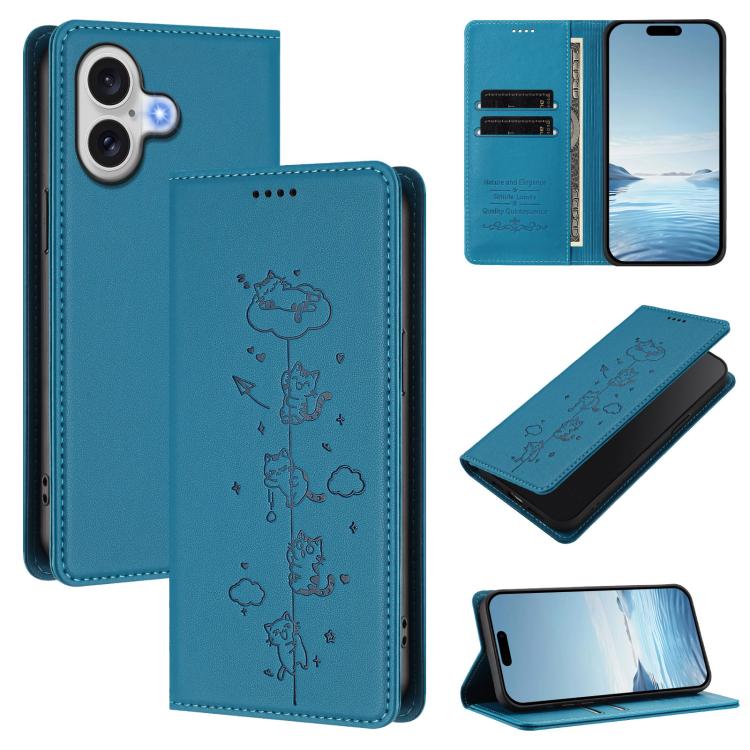 เคสโทรศัพท์หนังวีแกนลายแมวสวยน่ารักพร้อมแม่เหล็ก RFID สำหรับ iPhone Air, สำหรับ iPhone 16 Pro Max, สำหรับ iPhone 16 Pro, สำหรับ iPhone 16 Plus