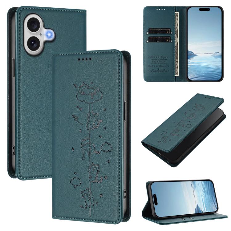 เคสโทรศัพท์หนังวีแกนลายแมวสวยน่ารักพร้อมแม่เหล็ก RFID สำหรับ iPhone Air, สำหรับ iPhone 16 Pro Max, สำหรับ iPhone 16 Pro, สำหรับ iPhone 16 Plus