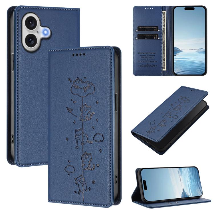 เคสโทรศัพท์หนังวีแกนลายแมวสวยน่ารักพร้อมแม่เหล็ก RFID สำหรับ iPhone Air, สำหรับ iPhone 16 Pro Max, สำหรับ iPhone 16 Pro, สำหรับ iPhone 16 Plus