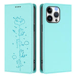 Cute Cats Embossed Magnetic RFID Vegan Leather Phone Case, For iPhone 14 Pro Max, For iPhone 13 Pro Max, For iPhone 13 Pro, For iPhone 12 Pro Max