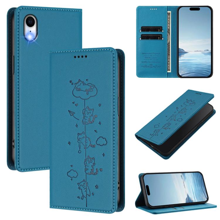 Cute Cats Embossed Magnetic RFID Vegan Leather Phone Case, For iPhone X / XS, For iPhone XR, For iPhone XS Max, For iPhone 8 Plus / 7 Plus