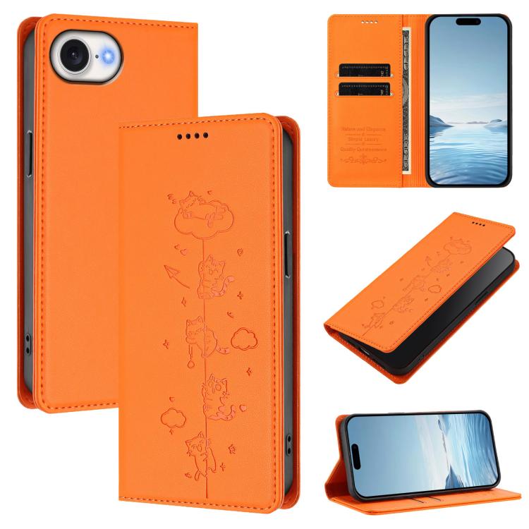 เคสโทรศัพท์หนังวีแกนลายแมวน่ารักปั๊มลายแม่เหล็กและ RFID สำหรับ iPhone 17e / 16e, สำหรับ iPhone 17 Pro Max, สำหรับ iPhone 17 Pro, สำหรับ iPhone 17