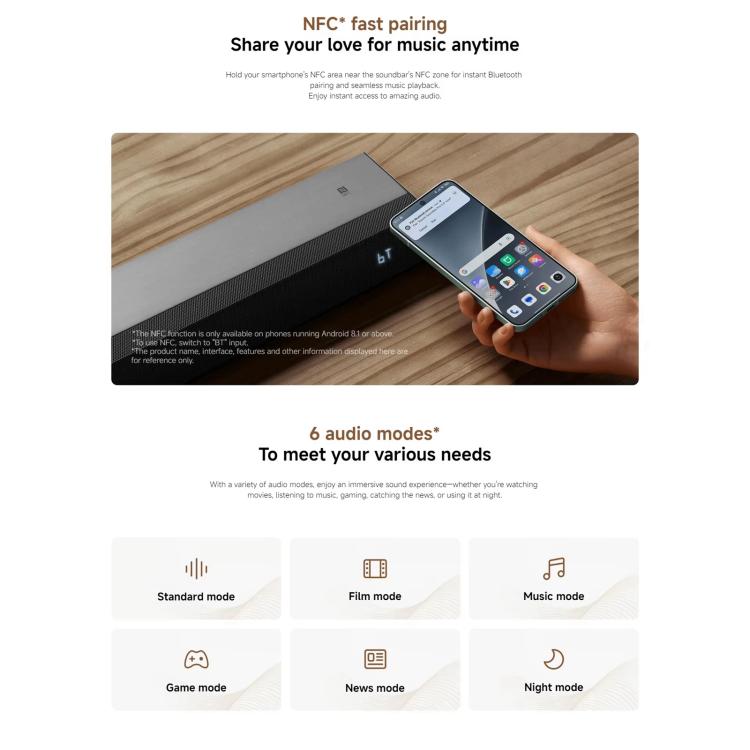 ลำโพงซาวด์บาร์ Xiaomi แท้ 2.0 สำหรับทีวีและคอมพิวเตอร์ รองรับการเชื่อมต่อ NFC ปลั๊ก US