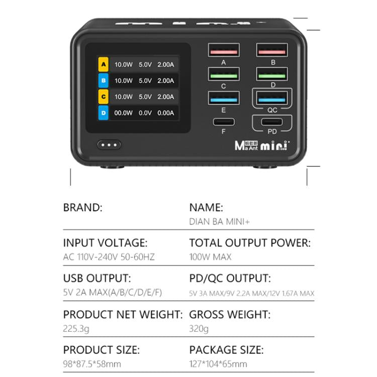 MaAnt Dianba Mini ที่ชาร์จ PD มัลติฟังก์ชัน 8 พอร์ต 75W รองรับชาร์จเร็ว PD, MaAnt Dianba Mini ปลั๊ก EU
