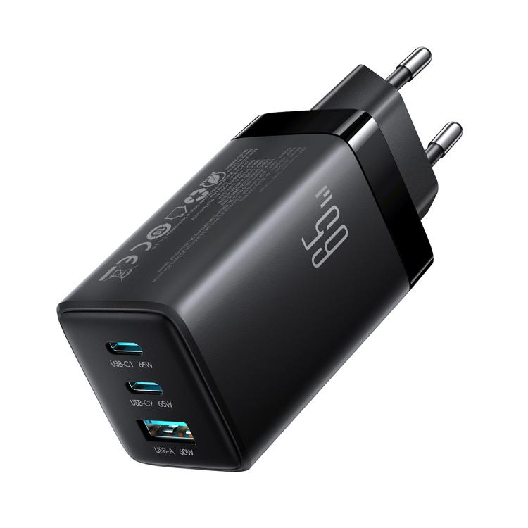 JOYROOM JR-TG10 ที่ชาร์จ GaN 65W แบบสองพอร์ต Type-C และ USB 3 พอร์ต พร้อมสาย Type-C เป็น Type-C, ปลั๊ก EU, ปลั๊ก UK