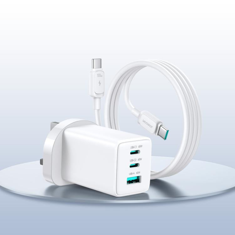 JOYROOM JR-TG10 ที่ชาร์จ GaN 65W แบบสองพอร์ต Type-C และ USB 3 พอร์ต พร้อมสาย Type-C เป็น Type-C, ปลั๊ก EU, ปลั๊ก UK