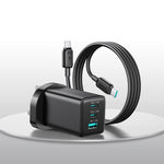 JOYROOM JR-TG10 ที่ชาร์จ GaN 65W แบบสองพอร์ต Type-C และ USB 3 พอร์ต พร้อมสาย Type-C เป็น Type-C, ปลั๊ก EU, ปลั๊ก UK