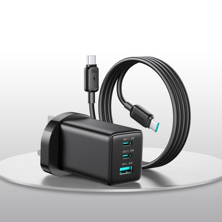 JOYROOM JR-TG10 ที่ชาร์จ GaN 65W แบบสองพอร์ต Type-C และ USB 3 พอร์ต พร้อมสาย Type-C เป็น Type-C, ปลั๊ก EU, ปลั๊ก UK