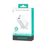 JOYROOM JR-TG10 65W GaN Dual Type-C, USB 3-Port Charger with Type-C to 8 Pin Cable, UK Plug