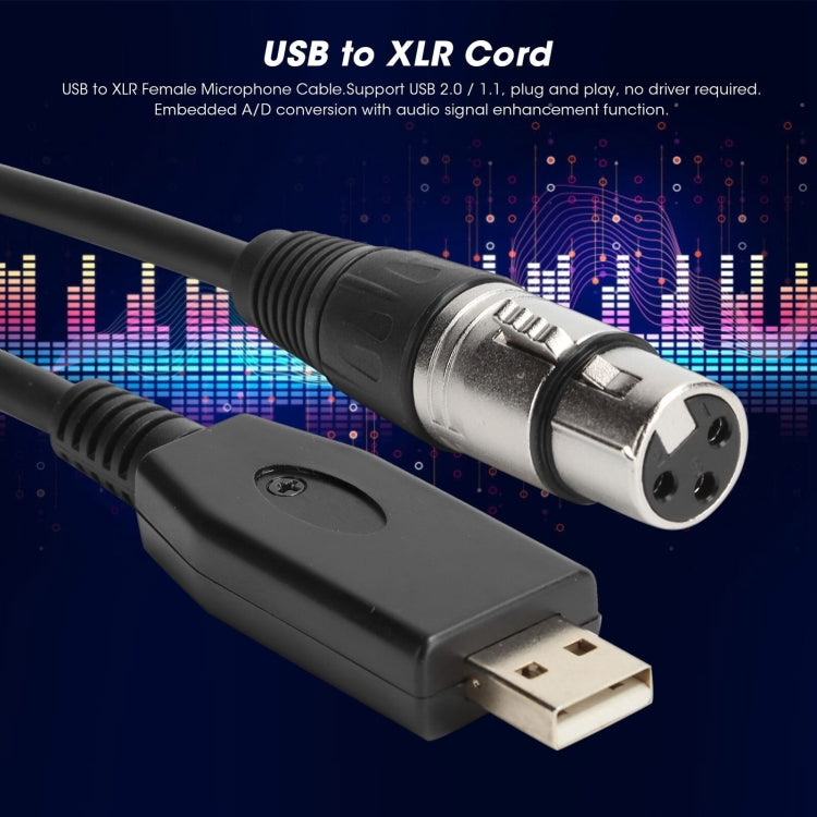 สายบันทึกเสียงไมโครโฟน USB เป็น XLR ตัวเมีย US18 ความยาว 2m, 3m