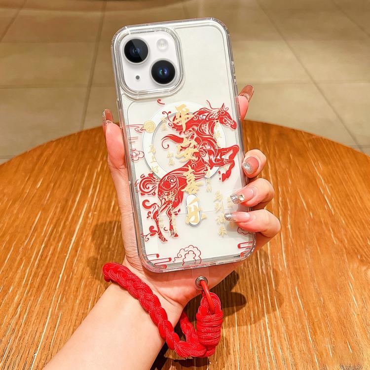 เคสโทรศัพท์อะคริลิกแม่เหล็กลายปีม้า พร้อมสายคล้อง สำหรับ iPhone 13, สำหรับ iPhone 12, สำหรับ iPhone 12 Pro Max, สำหรับ iPhone 12 Pro