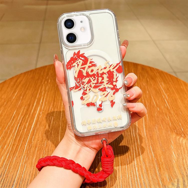 เคสโทรศัพท์อะคริลิกแม่เหล็กลายปีม้า พร้อมสายคล้อง สำหรับ iPhone 13, สำหรับ iPhone 12, สำหรับ iPhone 12 Pro Max, สำหรับ iPhone 12 Pro