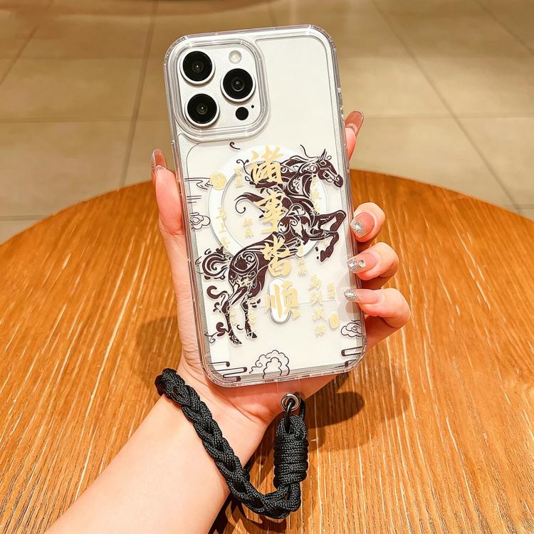 เคสโทรศัพท์อะคริลิกแม่เหล็กลายปีม้า พร้อมสายคล้อง สำหรับ iPhone 13, สำหรับ iPhone 12, สำหรับ iPhone 12 Pro Max, สำหรับ iPhone 12 Pro