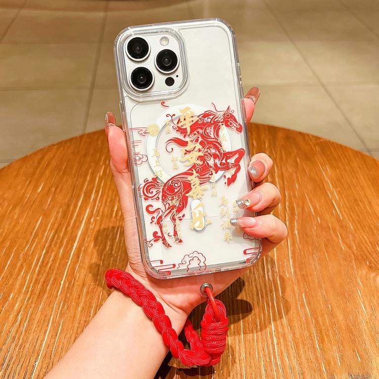 เคสโทรศัพท์อะคริลิกแม่เหล็กลายปีม้า พร้อมสายคล้อง สำหรับ iPhone 13, สำหรับ iPhone 12, สำหรับ iPhone 12 Pro Max, สำหรับ iPhone 12 Pro