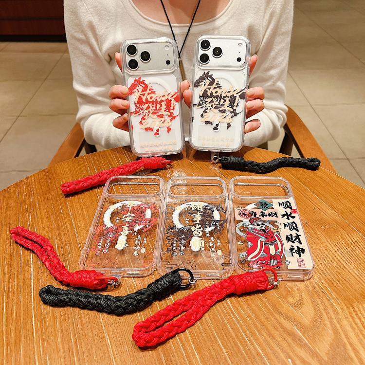 เคสโทรศัพท์อะคริลิกแม่เหล็กลายปีม้า พร้อมสายคล้อง สำหรับ iPhone 13, สำหรับ iPhone 12, สำหรับ iPhone 12 Pro Max, สำหรับ iPhone 12 Pro