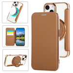 Ultra-thin Rotation Holder Magnetic Plating Vegan Leather Phone Case, For iPhone 16 Pro, For iPhone 16 Plus, For iPhone 16, For iPhone 15 Pro Max, For iPhone 15 Pro, For iPhone 15 Plus / 14 Plus