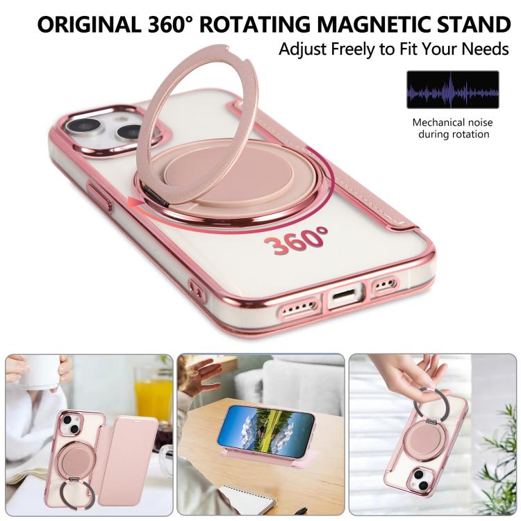 Ultra-thin Rotation Holder Magnetic Plating Vegan Leather Phone Case, For iPhone 15, For iPhone 14 / 13, For iPhone 14 Pro, For iPhone 14 Pro Max, For iPhone 13 Pro Max, For iPhone 13 Pro
