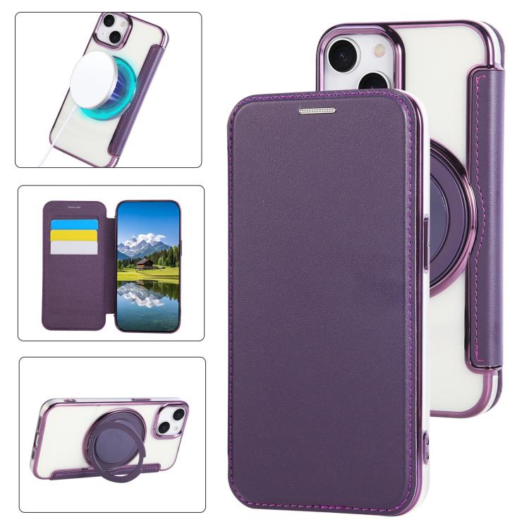Ultra-thin Rotation Holder Magnetic Plating Vegan Leather Phone Case, For iPhone 15, For iPhone 14 / 13, For iPhone 14 Pro, For iPhone 14 Pro Max, For iPhone 13 Pro Max, For iPhone 13 Pro