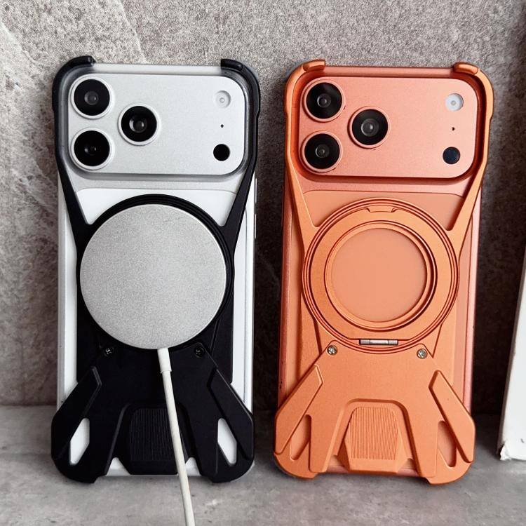 เคสโทรศัพท์แม่เหล็กแบบไม่มีกรอบ พร้อมที่ยึดหมุน 360 องศาลายรถแข่ง สำหรับ iPhone 17 Pro Max, สำหรับ iPhone 17 Pro