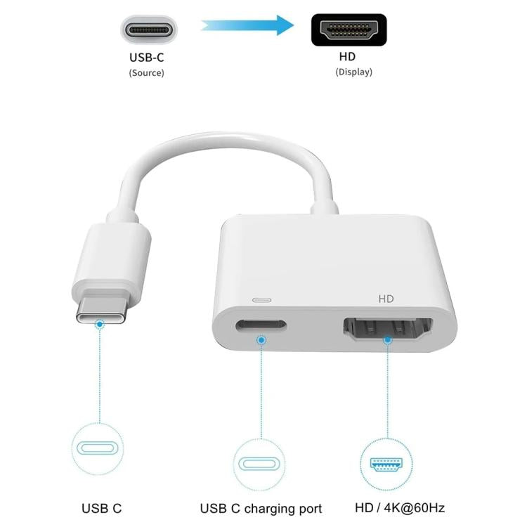 อะแดปเตอร์ USB-C/Type-C เป็น HDMI+USB-C/Type-C 4K/60HZ ดิจิทัล AV, Type-C 4K/60HZ