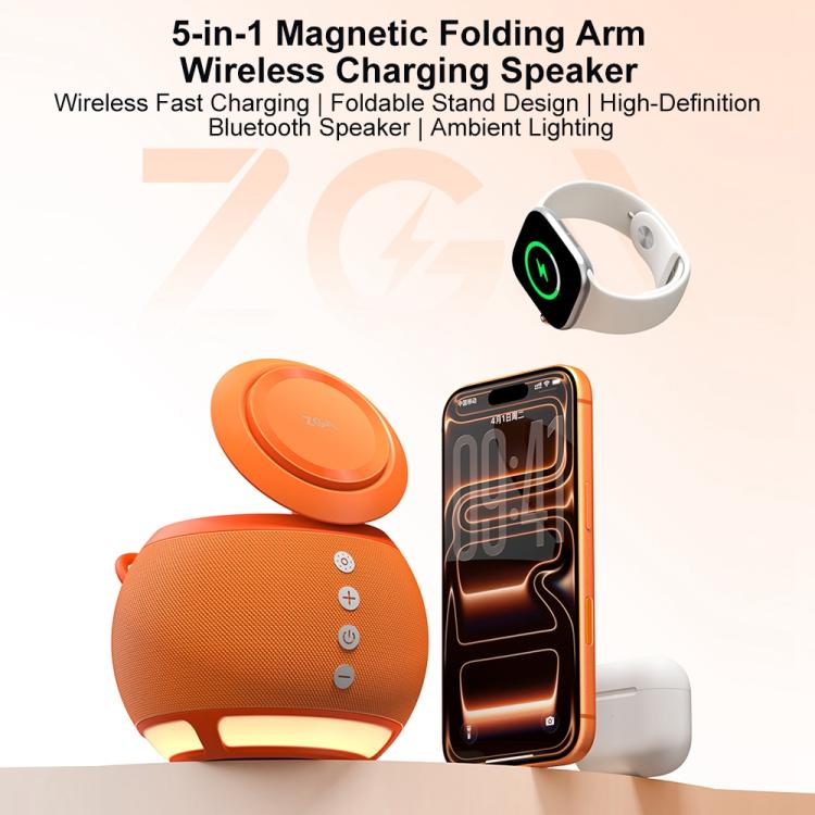 ZGA WX08 ลำโพงบลูทูธอเนกประสงค์ 15W พร้อมแท่นชาร์จโทรศัพท์และนาฬิกาไร้สาย, WX08