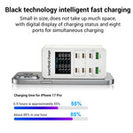 A8C ชาร์จเจอร์มัลติพอร์ตตั้งโต๊ะพร้อมพอร์ต USB-A 2 ช่อง และ USB-C / Type-C 6 ช่อง พร้อมจอแสดงผลดิจิทัล, ปลั๊ก US, EU, UK, AU