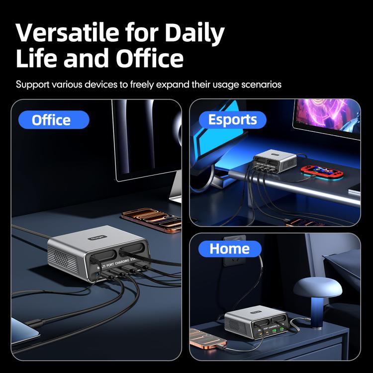 WXL-60C สถานีชาร์จเดสก์ท็อปมัลติพอร์ต 6-in-1 พร้อมสายเคเบิลกล้องโทรทรรศน์คู่ในตัว, WXL-60C