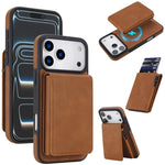 Retro Faux Leather Detachable Spring Loaded Card Bag Magnetic RFID Phone Case, For iPhone 17e / 16e, For iPhone 17 Pro Max, For iPhone 17 Pro, For iPhone 15 Plus, For iPhone 15, For iPhone 14 Plus, For iPhone 14 / 13, For iPhone 12 / 12 Pro