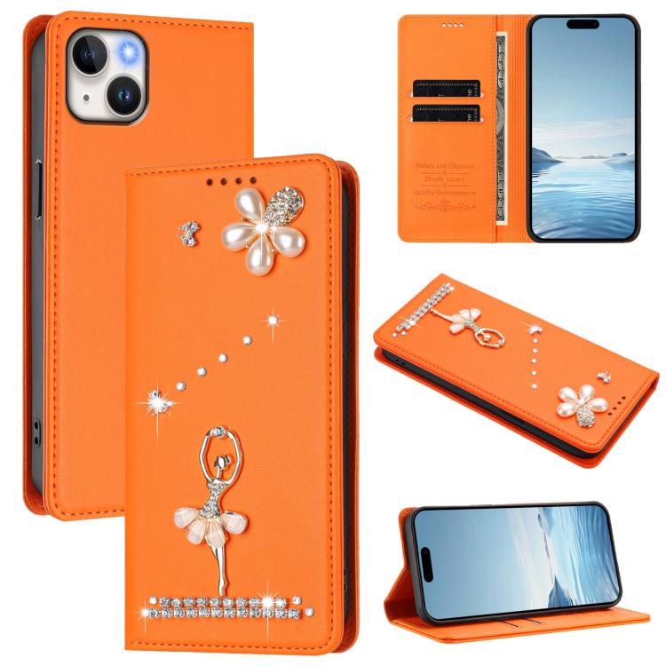 เคสโทรศัพท์หนังวีแกนแม่เหล็ก RFID ประดับเพชรลายสาวบัลเลต์ สำหรับ iPhone 16 Pro, สำหรับ iPhone 16 Plus, สำหรับ iPhone 16, สำหรับ iPhone 15 Pro Max, สำหรับ iPhone 15 Pro, สำหรับ iPhone 15 Plus