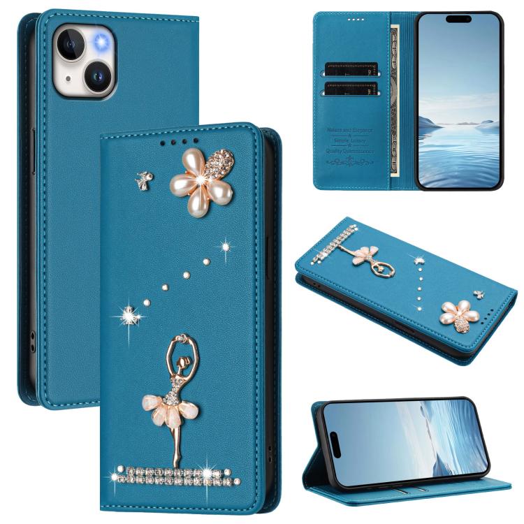 เคสโทรศัพท์หนังวีแกนแม่เหล็ก RFID ประดับเพชรลายสาวบัลเลต์ สำหรับ iPhone 16 Pro, สำหรับ iPhone 16 Plus, สำหรับ iPhone 16, สำหรับ iPhone 15 Pro Max, สำหรับ iPhone 15 Pro, สำหรับ iPhone 15 Plus