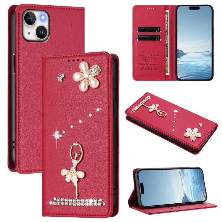 เคสโทรศัพท์หนังวีแกนแม่เหล็ก RFID ประดับเพชรลายสาวบัลเลต์ สำหรับ iPhone 16 Pro, สำหรับ iPhone 16 Plus, สำหรับ iPhone 16, สำหรับ iPhone 15 Pro Max, สำหรับ iPhone 15 Pro, สำหรับ iPhone 15 Plus