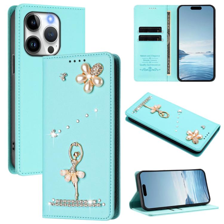 เคสโทรศัพท์หนังวีแกนแม่เหล็ก RFID ประดับเพชรลายสาวบัลเลต์ สำหรับ iPhone 16 Pro, สำหรับ iPhone 16 Plus, สำหรับ iPhone 16, สำหรับ iPhone 15 Pro Max, สำหรับ iPhone 15 Pro, สำหรับ iPhone 15 Plus