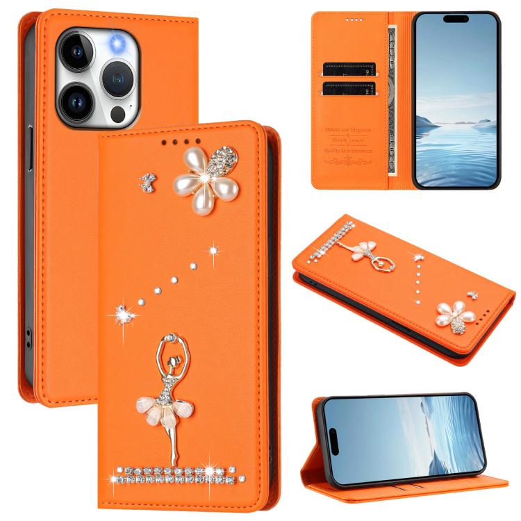 เคสโทรศัพท์หนังวีแกนแม่เหล็ก RFID ประดับเพชรลายสาวบัลเลต์ สำหรับ iPhone 16 Pro, สำหรับ iPhone 16 Plus, สำหรับ iPhone 16, สำหรับ iPhone 15 Pro Max, สำหรับ iPhone 15 Pro, สำหรับ iPhone 15 Plus