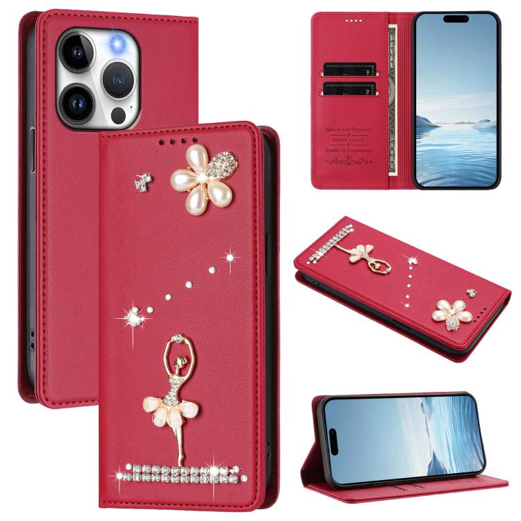 เคสโทรศัพท์หนังวีแกนแม่เหล็ก RFID ประดับเพชรลายสาวบัลเลต์ สำหรับ iPhone 16 Pro, สำหรับ iPhone 16 Plus, สำหรับ iPhone 16, สำหรับ iPhone 15 Pro Max, สำหรับ iPhone 15 Pro, สำหรับ iPhone 15 Plus