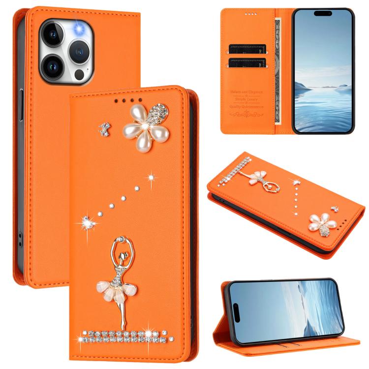 เคสโทรศัพท์หนังวีแกนแม่เหล็ก RFID ประดับเพชรลายสาวบัลเลต์ สำหรับ iPhone 16 Pro, สำหรับ iPhone 16 Plus, สำหรับ iPhone 16, สำหรับ iPhone 15 Pro Max, สำหรับ iPhone 15 Pro, สำหรับ iPhone 15 Plus