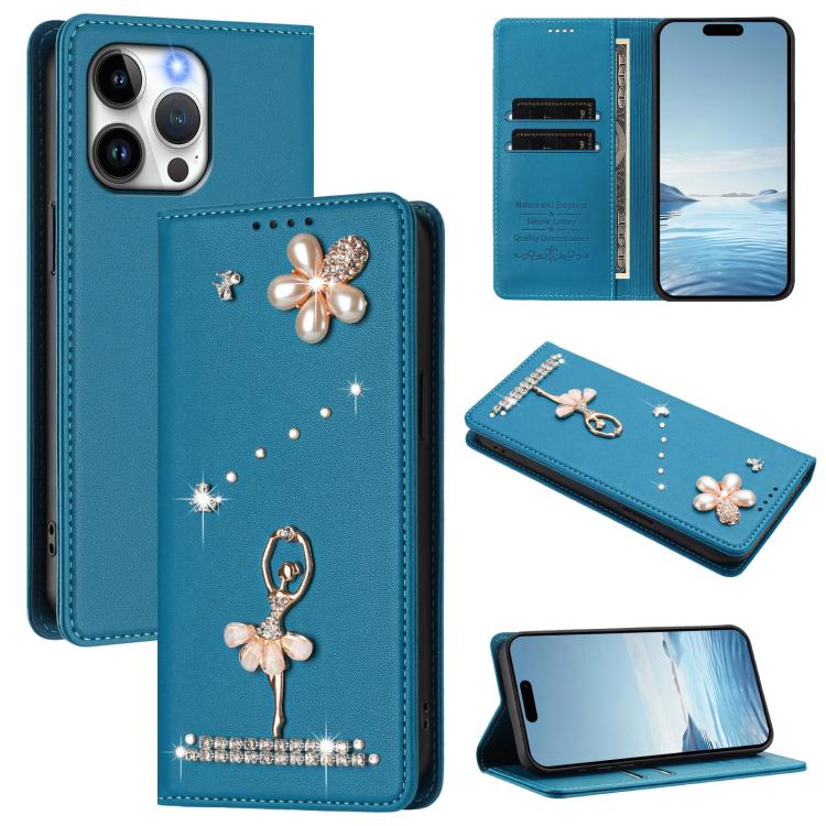 เคสโทรศัพท์หนังวีแกนแม่เหล็ก RFID ประดับเพชรลายสาวบัลเลต์ สำหรับ iPhone 16 Pro, สำหรับ iPhone 16 Plus, สำหรับ iPhone 16, สำหรับ iPhone 15 Pro Max, สำหรับ iPhone 15 Pro, สำหรับ iPhone 15 Plus