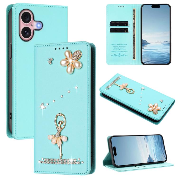 เคสโทรศัพท์หนังวีแกนแม่เหล็ก RFID ประดับเพชรลายสาวบัลเลต์ สำหรับ iPhone 16 Pro, สำหรับ iPhone 16 Plus, สำหรับ iPhone 16, สำหรับ iPhone 15 Pro Max, สำหรับ iPhone 15 Pro, สำหรับ iPhone 15 Plus