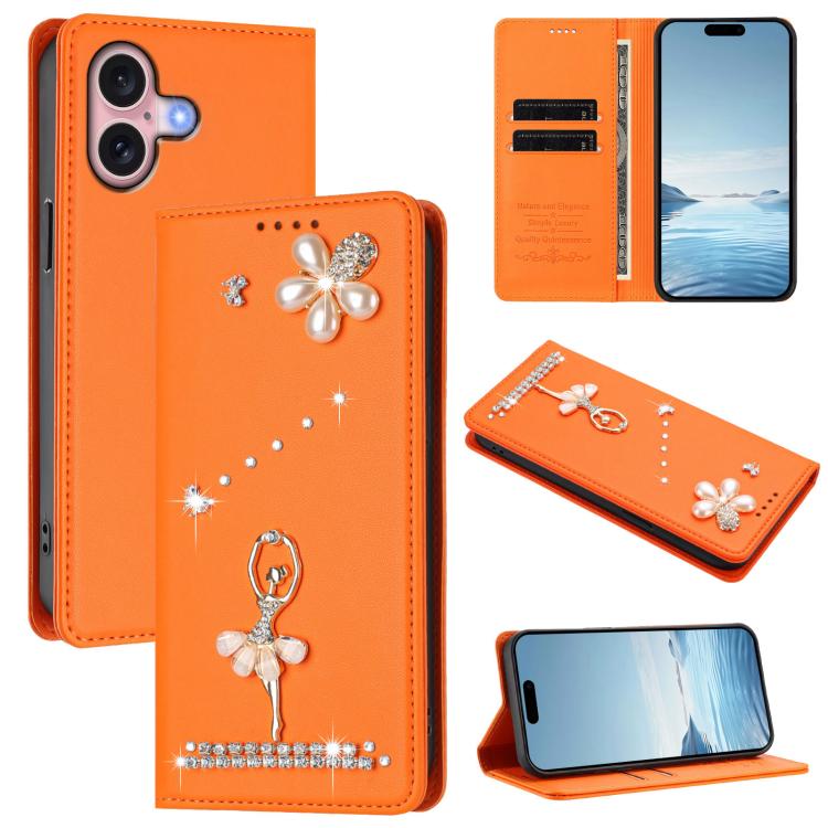 เคสโทรศัพท์หนังวีแกนแม่เหล็ก RFID ประดับเพชรลายสาวบัลเลต์ สำหรับ iPhone 16 Pro, สำหรับ iPhone 16 Plus, สำหรับ iPhone 16, สำหรับ iPhone 15 Pro Max, สำหรับ iPhone 15 Pro, สำหรับ iPhone 15 Plus