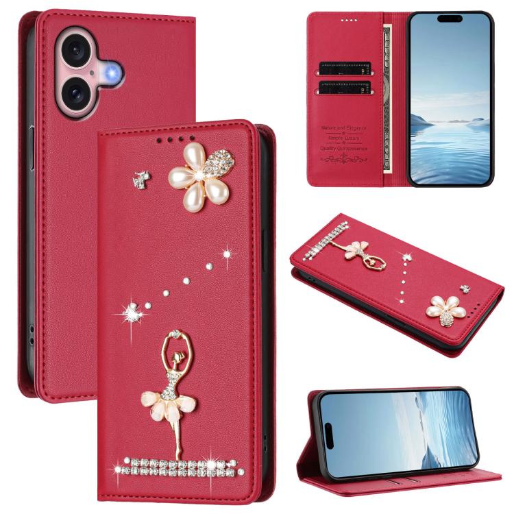 เคสโทรศัพท์หนังวีแกนแม่เหล็ก RFID ประดับเพชรลายสาวบัลเลต์ สำหรับ iPhone 16 Pro, สำหรับ iPhone 16 Plus, สำหรับ iPhone 16, สำหรับ iPhone 15 Pro Max, สำหรับ iPhone 15 Pro, สำหรับ iPhone 15 Plus