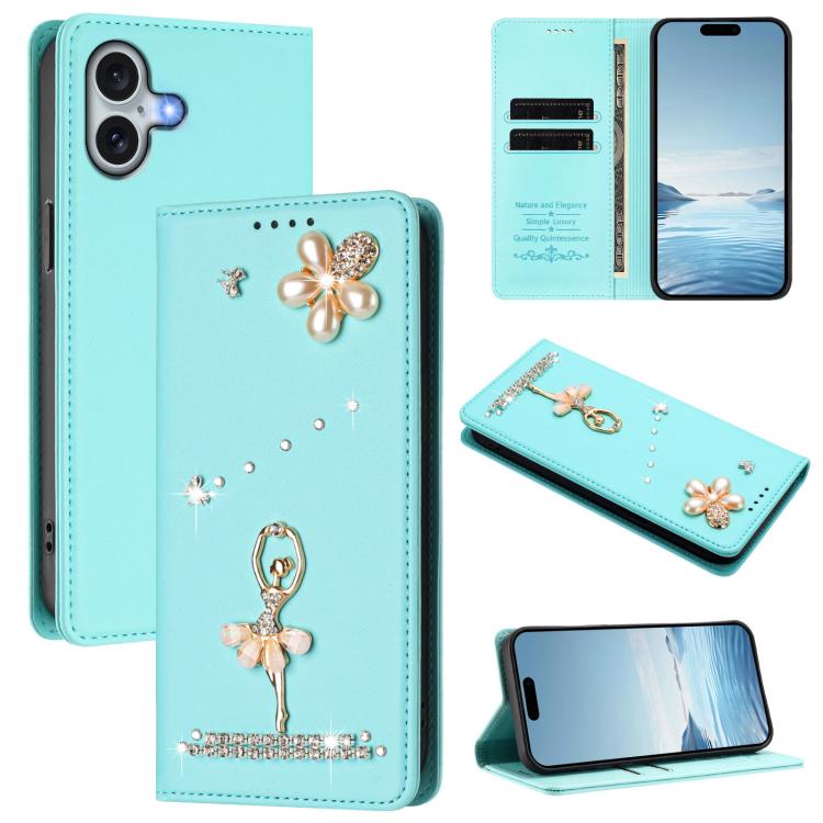 เคสโทรศัพท์หนังวีแกนแม่เหล็ก RFID ประดับเพชรลายสาวบัลเลต์ สำหรับ iPhone 16 Pro, สำหรับ iPhone 16 Plus, สำหรับ iPhone 16, สำหรับ iPhone 15 Pro Max, สำหรับ iPhone 15 Pro, สำหรับ iPhone 15 Plus