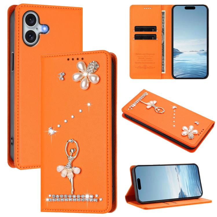 เคสโทรศัพท์หนังวีแกนแม่เหล็ก RFID ประดับเพชรลายสาวบัลเลต์ สำหรับ iPhone 16 Pro, สำหรับ iPhone 16 Plus, สำหรับ iPhone 16, สำหรับ iPhone 15 Pro Max, สำหรับ iPhone 15 Pro, สำหรับ iPhone 15 Plus