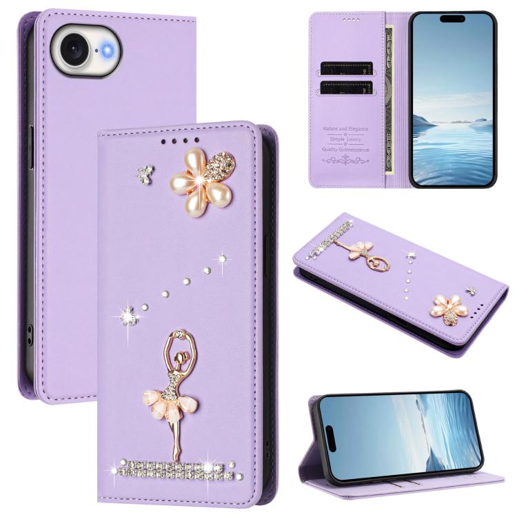 เคสโทรศัพท์หนังวีแกนแม่เหล็ก RFID ประดับเพชรลายสาวบัลเลต์ สำหรับ iPhone 17e / 16e, สำหรับ iPhone 17 Pro Max, สำหรับ iPhone 17 Pro, สำหรับ iPhone 17, สำหรับ iPhone Air, สำหรับ iPhone 16 Pro Max