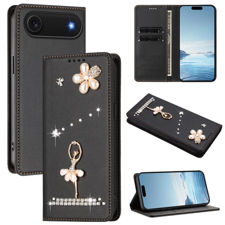 เคสโทรศัพท์หนังวีแกนแม่เหล็ก RFID ประดับเพชรลายสาวบัลเลต์ สำหรับ iPhone 17e / 16e, สำหรับ iPhone 17 Pro Max, สำหรับ iPhone 17 Pro, สำหรับ iPhone 17, สำหรับ iPhone Air, สำหรับ iPhone 16 Pro Max