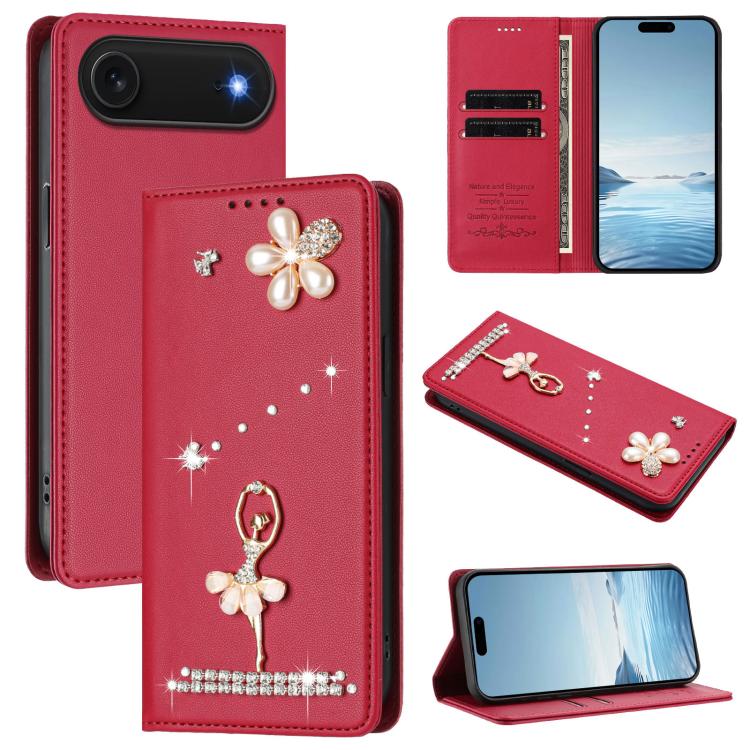 เคสโทรศัพท์หนังวีแกนแม่เหล็ก RFID ประดับเพชรลายสาวบัลเลต์ สำหรับ iPhone 17e / 16e, สำหรับ iPhone 17 Pro Max, สำหรับ iPhone 17 Pro, สำหรับ iPhone 17, สำหรับ iPhone Air, สำหรับ iPhone 16 Pro Max