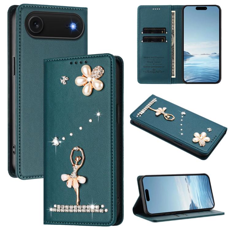เคสโทรศัพท์หนังวีแกนแม่เหล็ก RFID ประดับเพชรลายสาวบัลเลต์ สำหรับ iPhone 17e / 16e, สำหรับ iPhone 17 Pro Max, สำหรับ iPhone 17 Pro, สำหรับ iPhone 17, สำหรับ iPhone Air, สำหรับ iPhone 16 Pro Max
