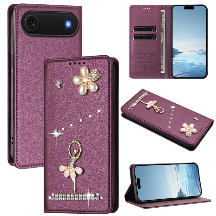 เคสโทรศัพท์หนังวีแกนแม่เหล็ก RFID ประดับเพชรลายสาวบัลเลต์ สำหรับ iPhone 17e / 16e, สำหรับ iPhone 17 Pro Max, สำหรับ iPhone 17 Pro, สำหรับ iPhone 17, สำหรับ iPhone Air, สำหรับ iPhone 16 Pro Max