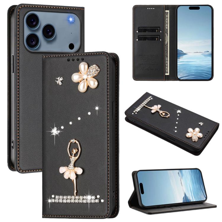 เคสโทรศัพท์หนังวีแกนแม่เหล็ก RFID ประดับเพชรลายสาวบัลเลต์ สำหรับ iPhone 17e / 16e, สำหรับ iPhone 17 Pro Max, สำหรับ iPhone 17 Pro, สำหรับ iPhone 17, สำหรับ iPhone Air, สำหรับ iPhone 16 Pro Max