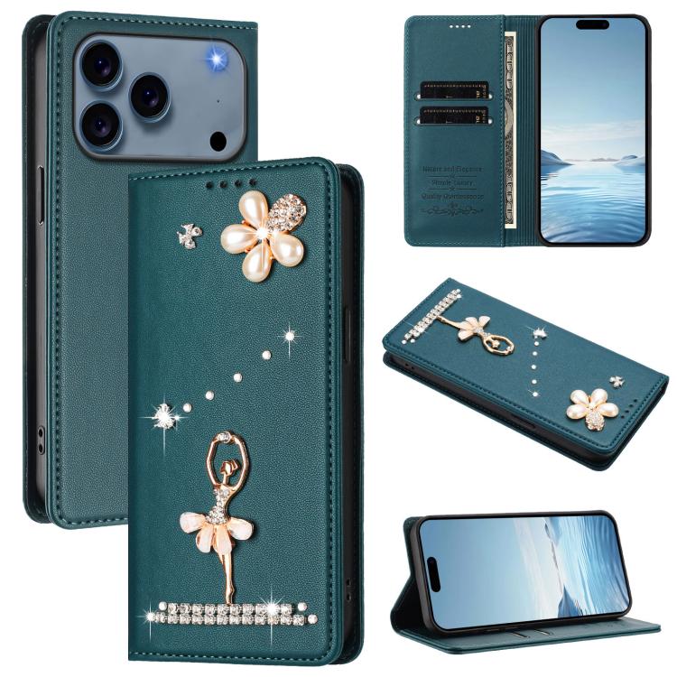 เคสโทรศัพท์หนังวีแกนแม่เหล็ก RFID ประดับเพชรลายสาวบัลเลต์ สำหรับ iPhone 17e / 16e, สำหรับ iPhone 17 Pro Max, สำหรับ iPhone 17 Pro, สำหรับ iPhone 17, สำหรับ iPhone Air, สำหรับ iPhone 16 Pro Max