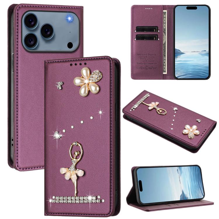 เคสโทรศัพท์หนังวีแกนแม่เหล็ก RFID ประดับเพชรลายสาวบัลเลต์ สำหรับ iPhone 17e / 16e, สำหรับ iPhone 17 Pro Max, สำหรับ iPhone 17 Pro, สำหรับ iPhone 17, สำหรับ iPhone Air, สำหรับ iPhone 16 Pro Max