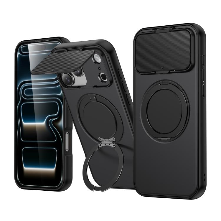 เคสโทรศัพท์ไฮบริด PC TPU พร้อมที่ยึดเลนส์หมุนแม่เหล็ก ShellGod สำหรับ iPhone 17 Pro Max, สำหรับ iPhone 17 Pro